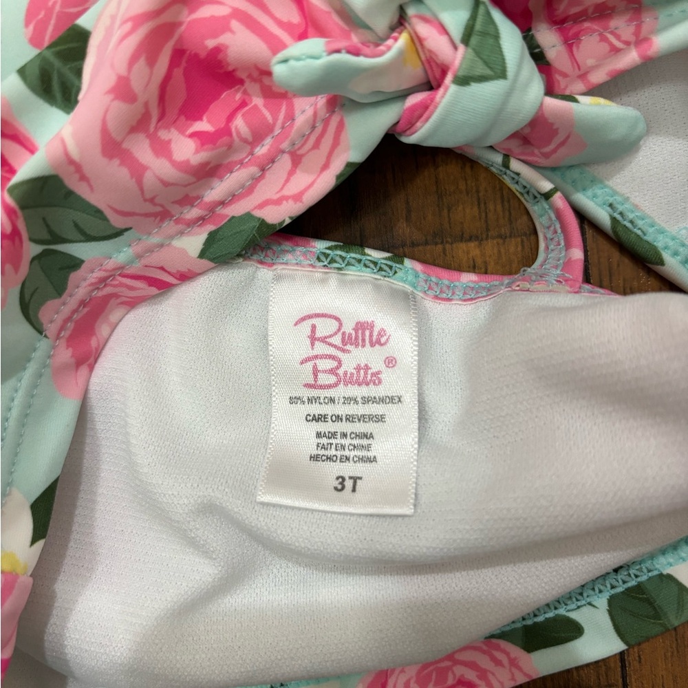 RuffleButts Rosy Sweetheart Ruffle Tie Tankini, 3T - Picture 4 of 14